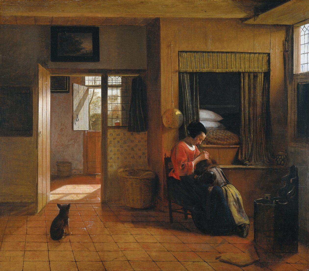 Interiér s matkou odvšivující vlasy svého dítěte Mateřská povinnost, 1659-1660 od Pieter Hooch de