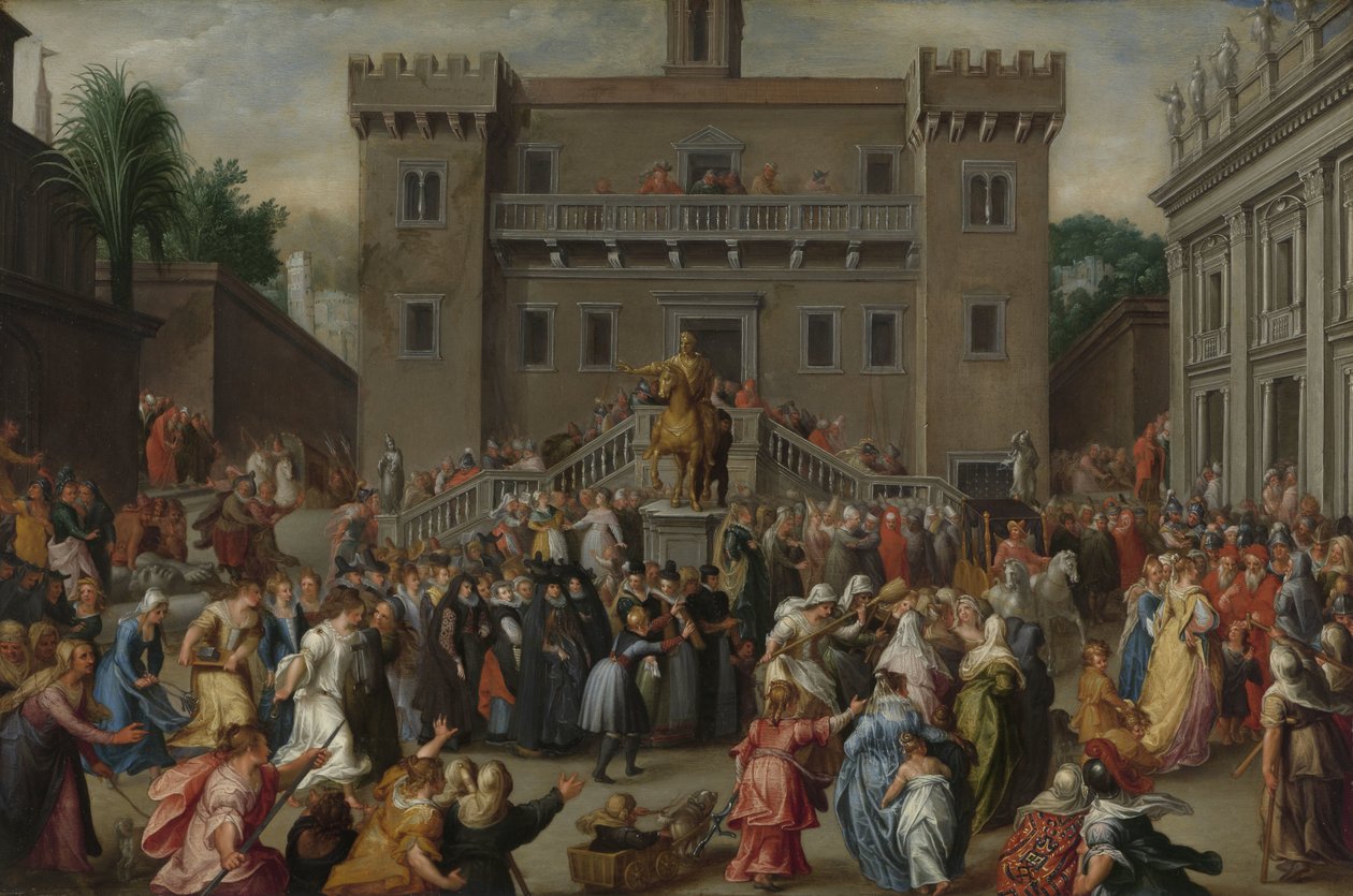 Římské ženy shromážděné v Kapitolu Povstání římských žen na Kapitolu kvůli Papiriusovi od Pieter Isaacsz.