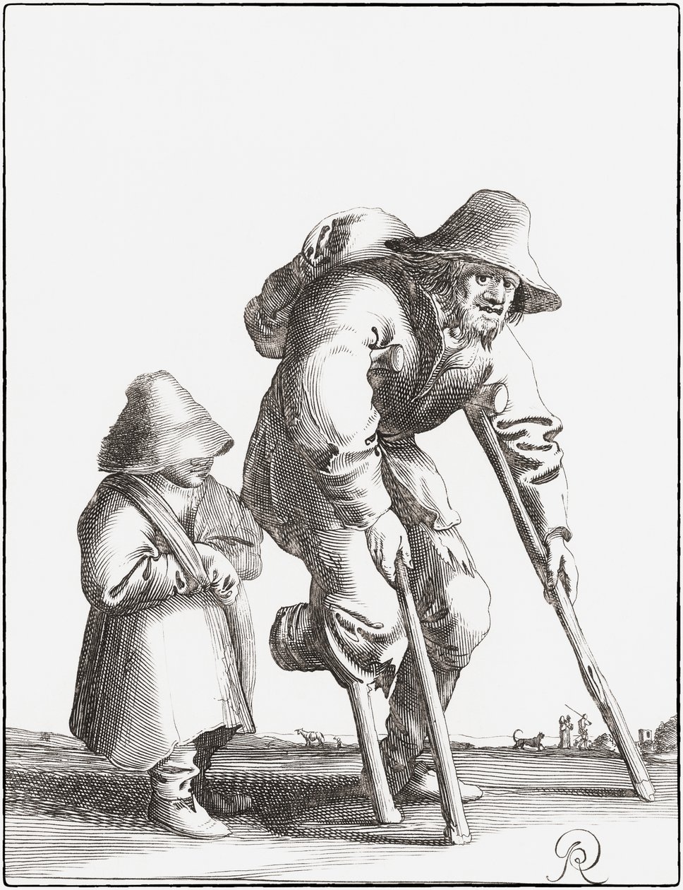 Zmrzačený žebrák s dítětem (rytina) od Pieter Jansz (after) Quast