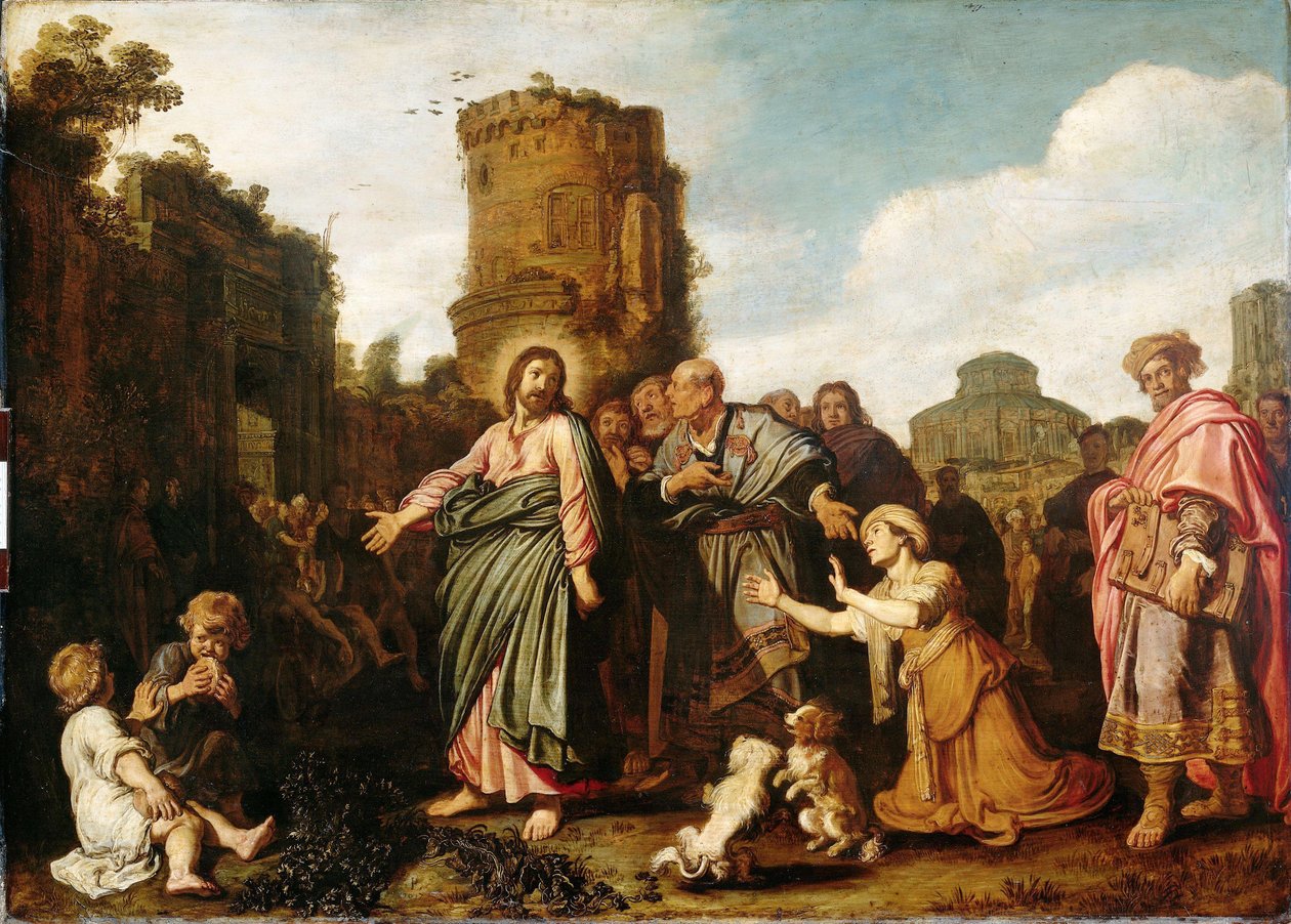 Kristus a žena z Kanaánu (Matouš 15:21-21; Marek 7:24-30) od Pieter Lastman