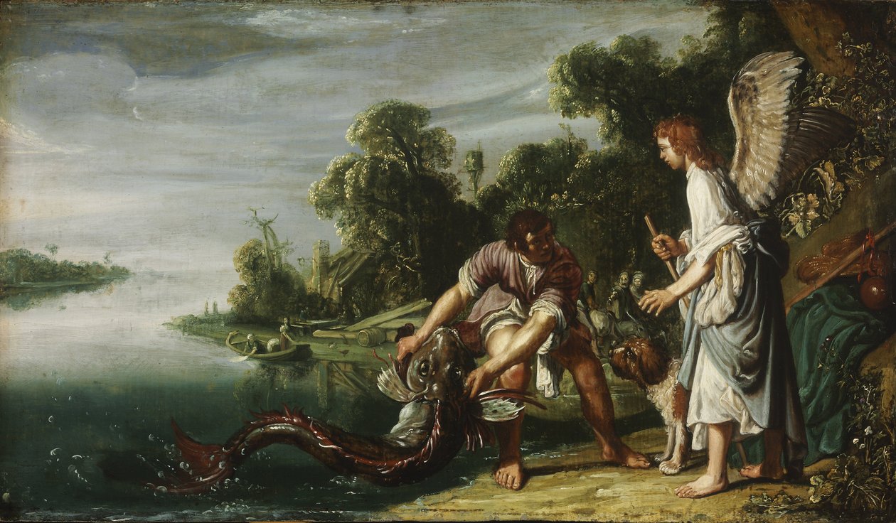 Anděl a Tobias s rybou od Pieter Lastman