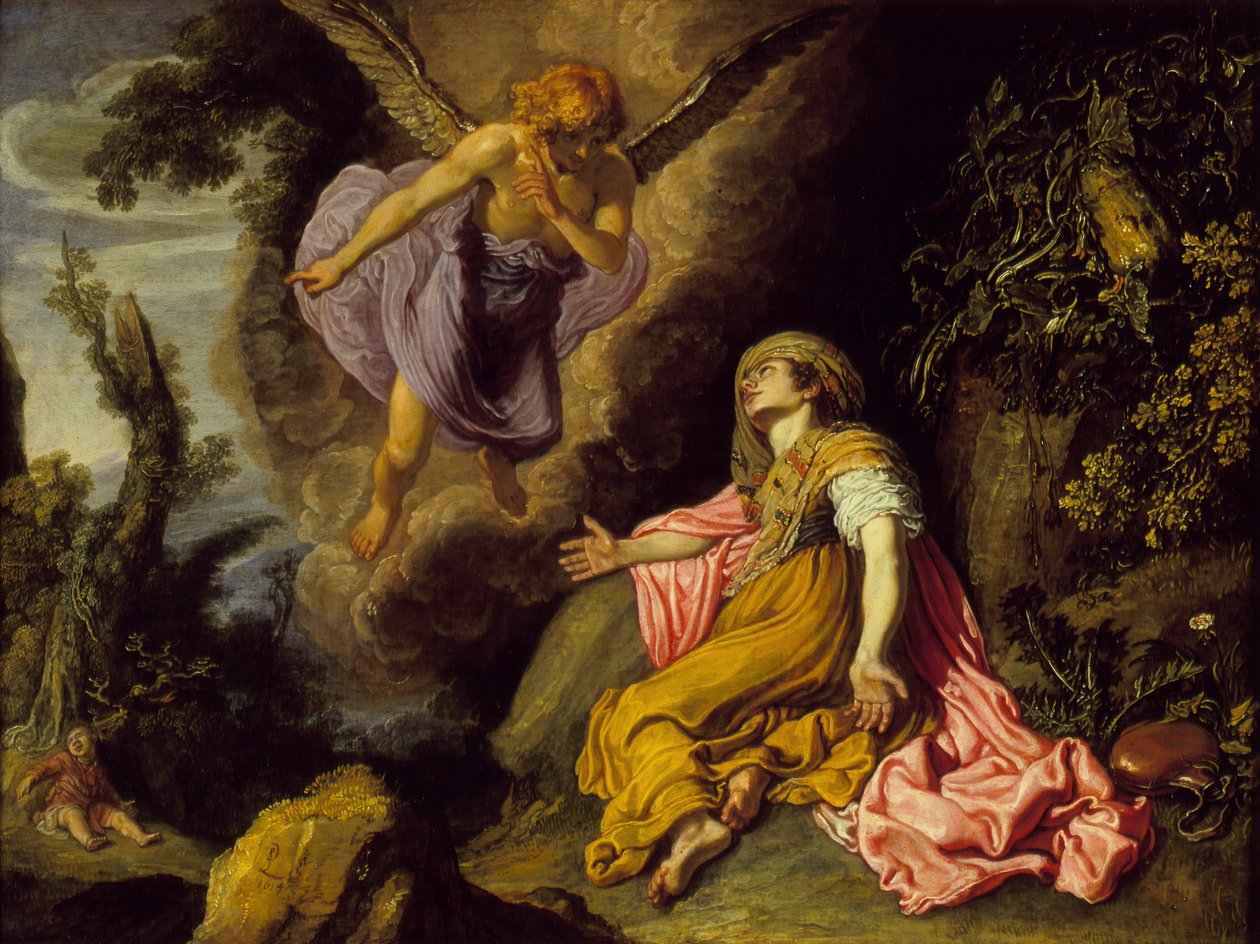 Hagar a anděl, 1614 (olej na dřevě) od Pieter Lastman