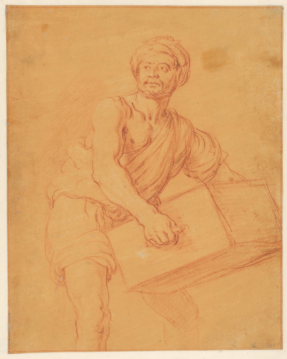 Studie eines bärtigen und turbantragenden Mannes, der eine Truhe trägt od Pieter Lastman