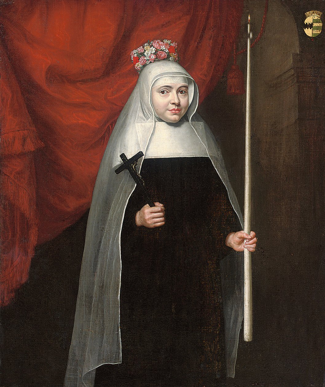 Portrét jeptišky držící krucifix a svíčku, 1678 od Pieter Leermans