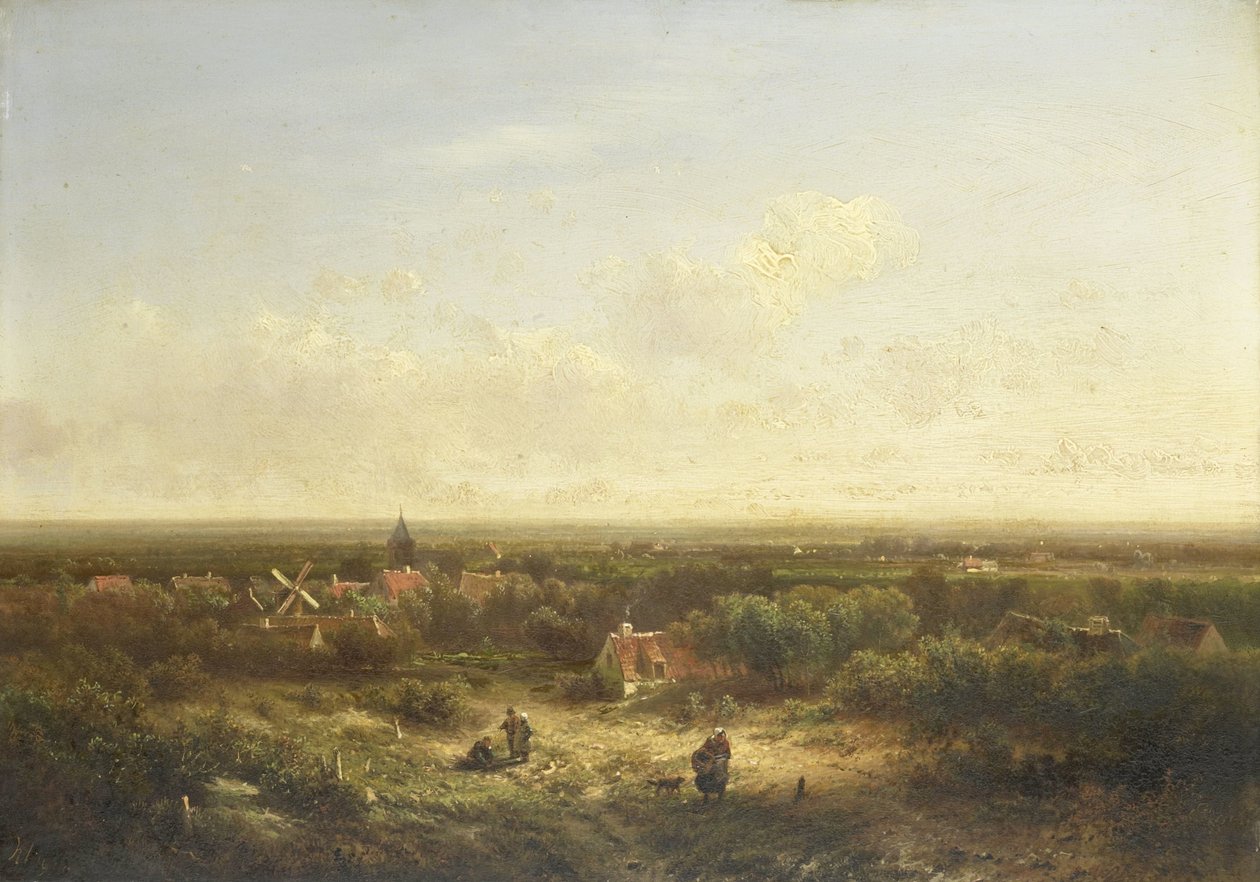 Výhled do dálky s vesnicí od Pieter Lodewijk Francisco Kluyver