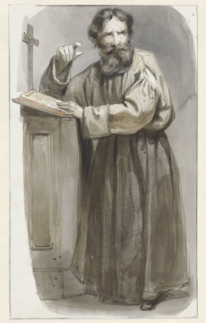 Stojící duchovní u řečnického pultu s krucifixem a biblí od Pieter Marinus van de Laar (attributed to)