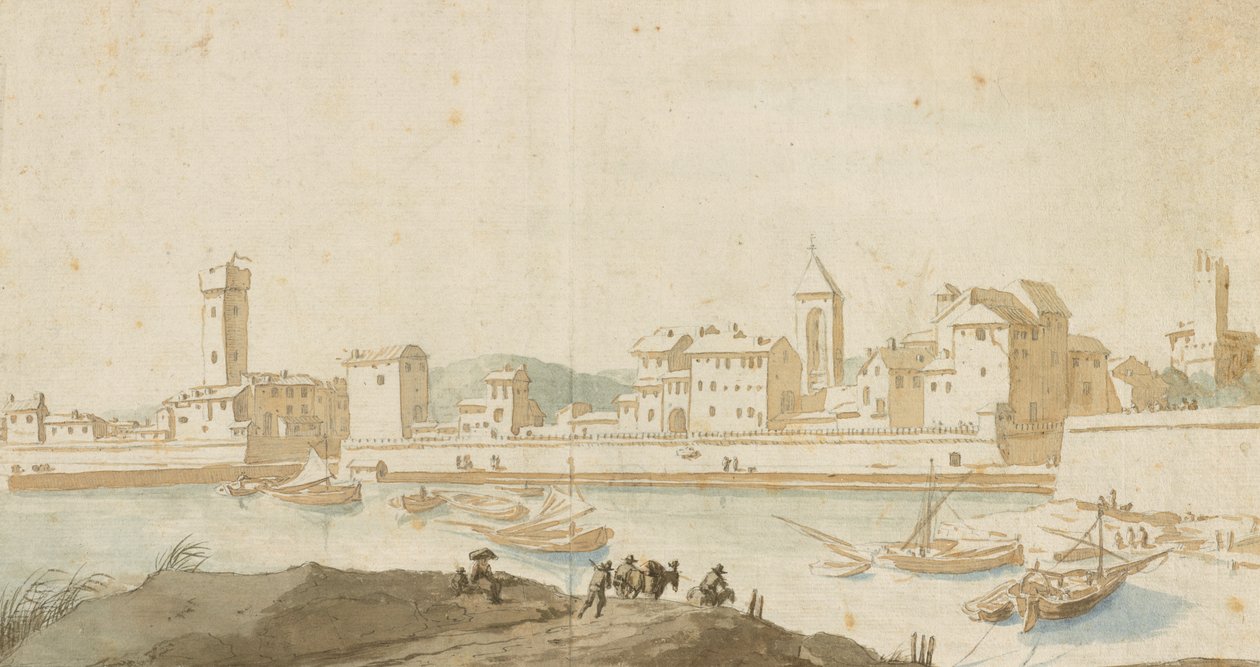 Pohled na Civitavecchia s přístavní zdí od Pieter Moninckx