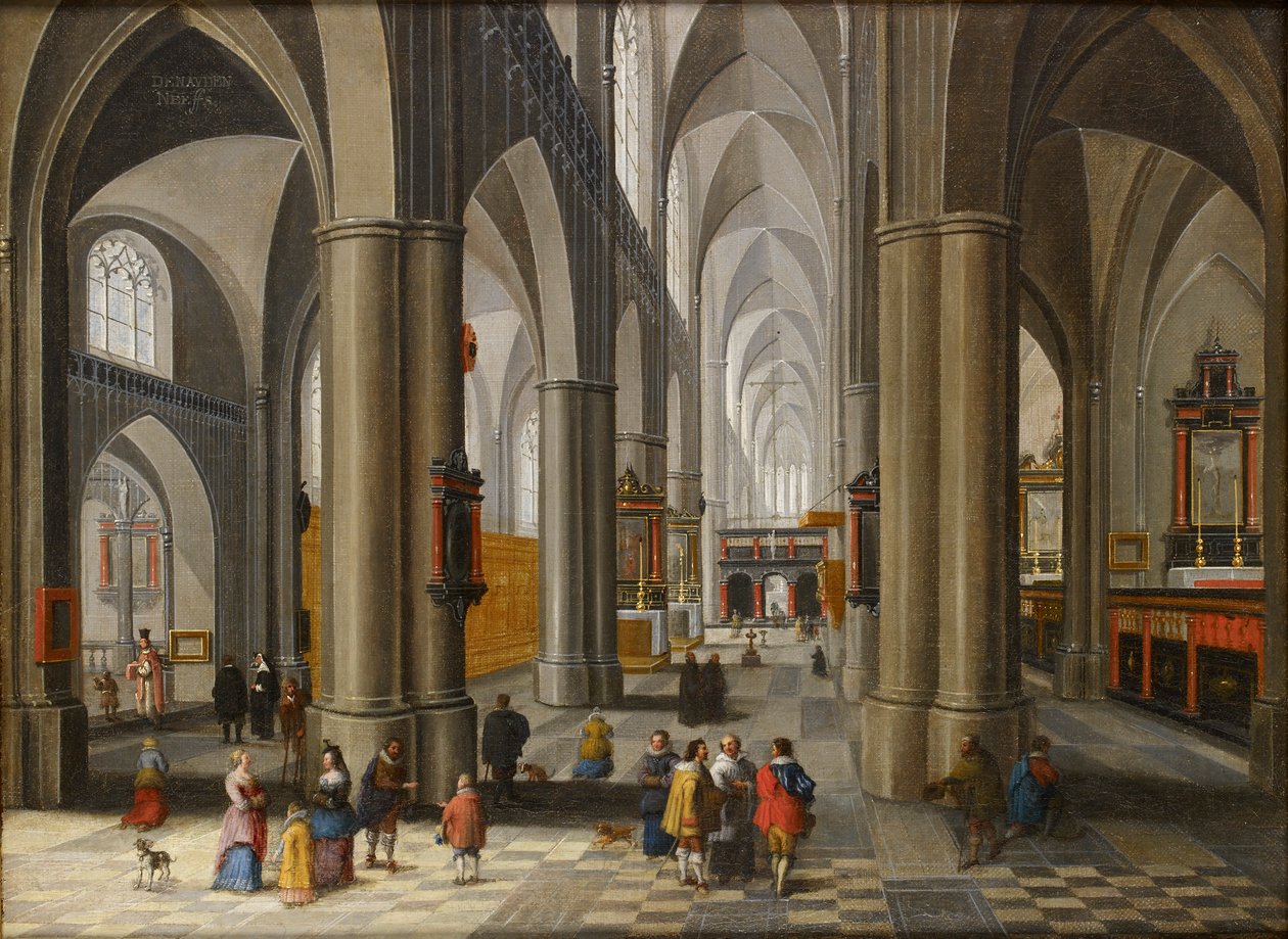 Interiér katedrály s postavami, 1640-1660 od Pieter Neefs