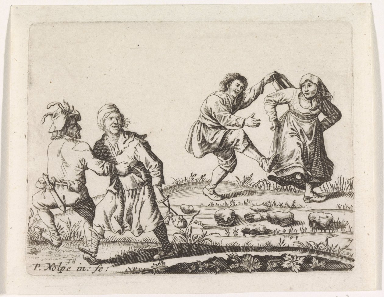 Dva tančící selské páry od Pieter Nolpe