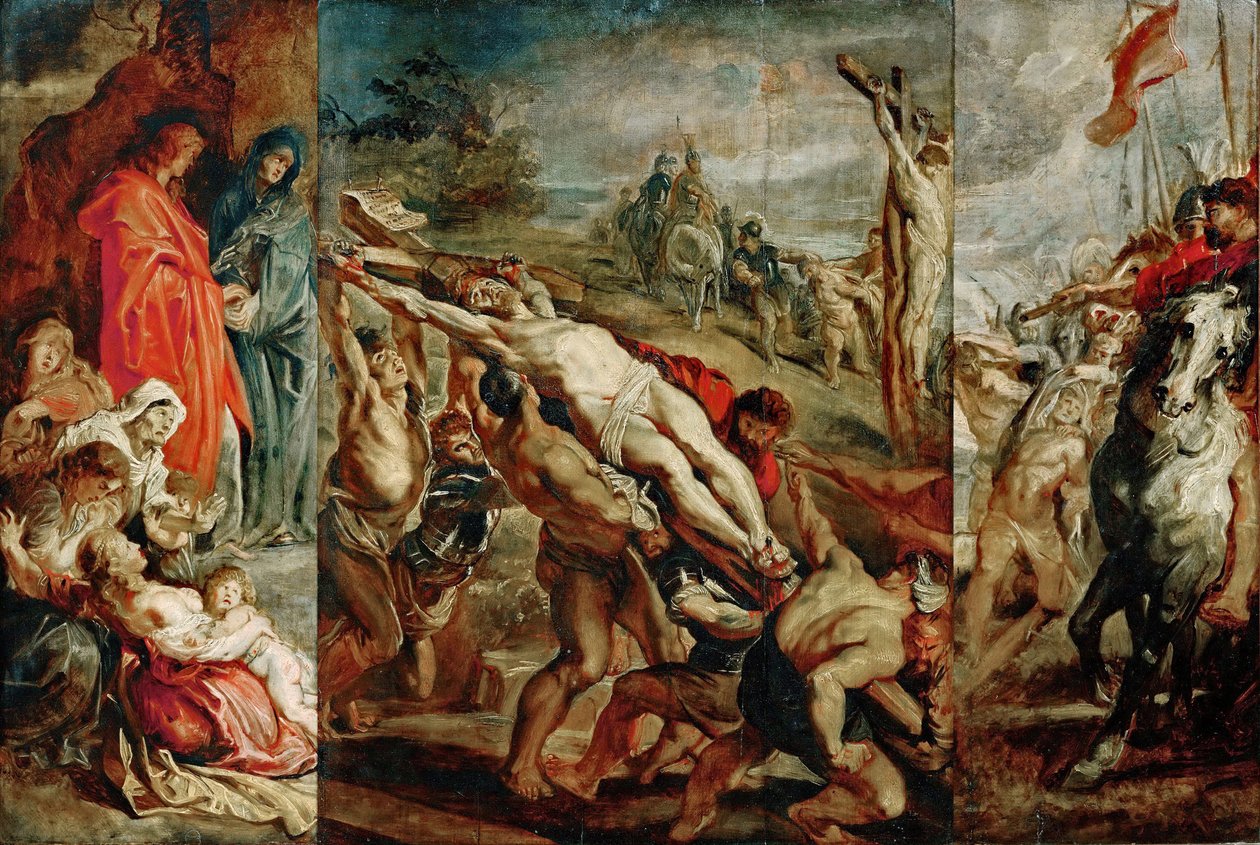 Náčrt Povýšení kříže pro triptych od Peter Paul Rubens