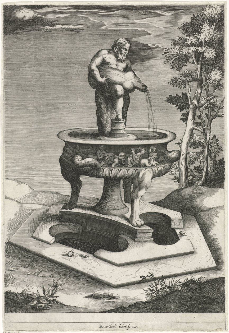 Fontána s Silenus v zahradách Palazzo Cesi ve Vatikánu od Pieter Perret