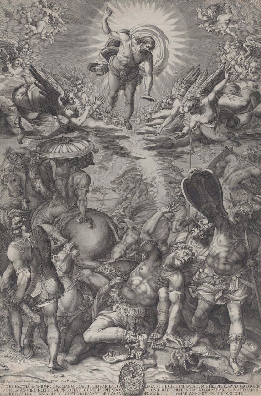 Obrácení Saula, který leží na zemi obklopen koňmi a vojáky jako Kristus..., 1583 od Pieter Perret