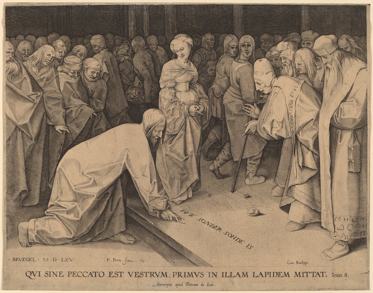 Kristus a cizoložnice od Pieter Perret after Pieter Bruegel the Elder