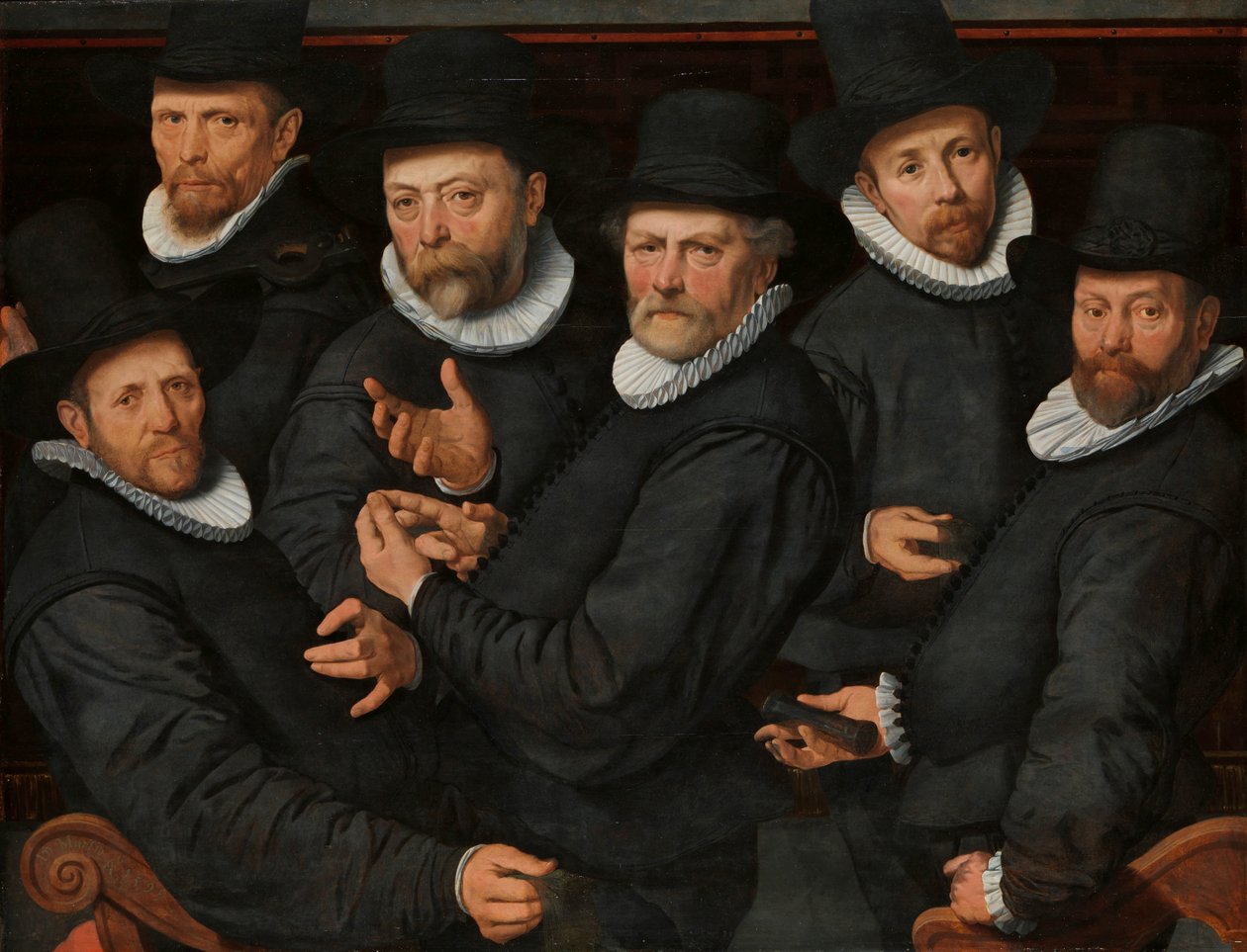 Šest správců cechu soukeníků Six Landlord of the Lakens, Amsterdam, 1599 od Pieter Pietersz. (I)