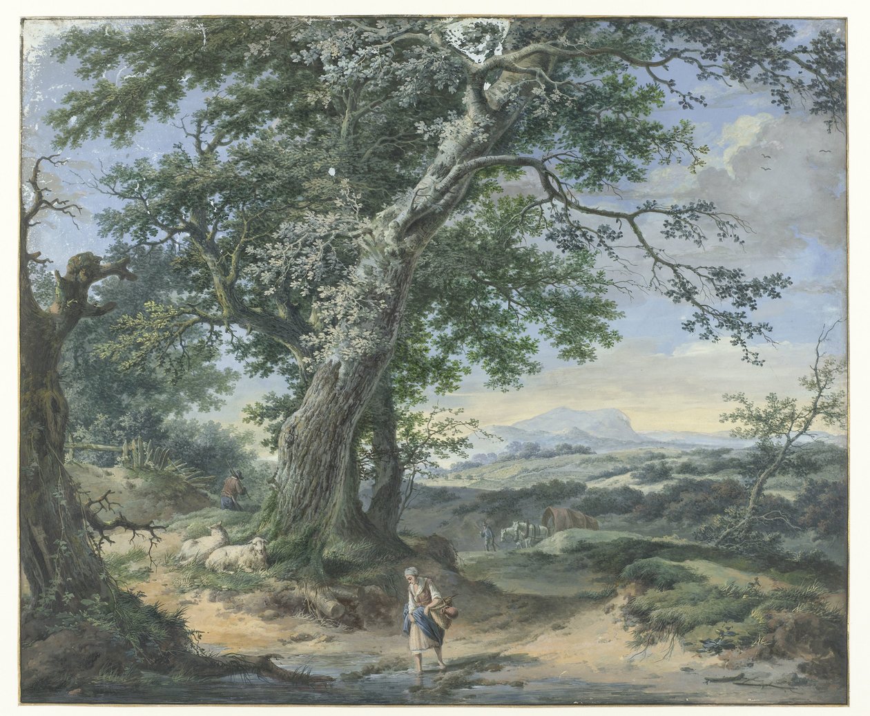 Kopcovitá krajina s těžkými stromy a lidským prachem od Pieter Pietersz. Barbiers