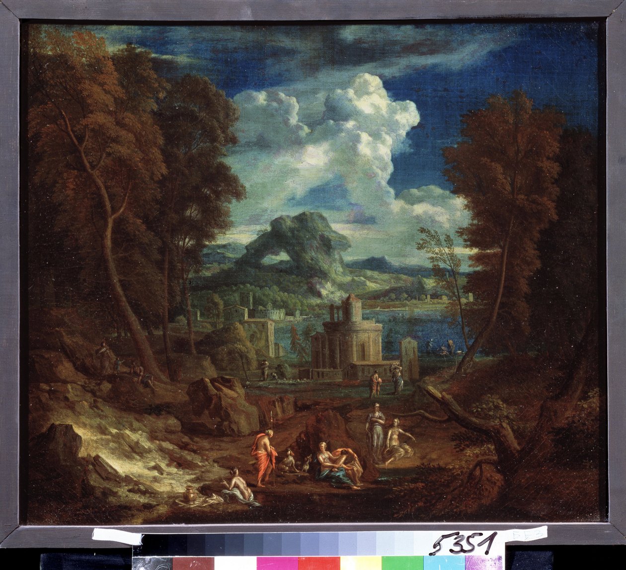 Krajina s koupáním nymf. Obraz Pietera I. Rysbraecka (1655-1729). Olej na plátně, 50 x 58 cm. Vlámské umění, barokní umění. Puškinovo muzeum výtvarných umění, Moskva. od Pieter Rysbrack