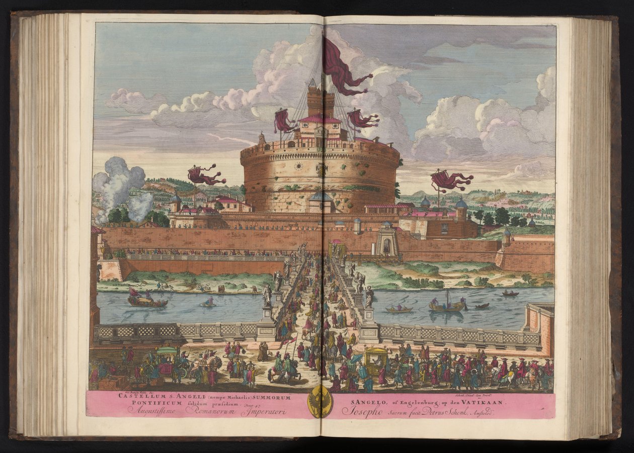 Engelenburcht aan de rivier de Tiber te Rome Hrad St. Angeli (jmenovitě Michaelis) nejvyššího (...) (titul na předmětu) od Pieter Schenk (I)