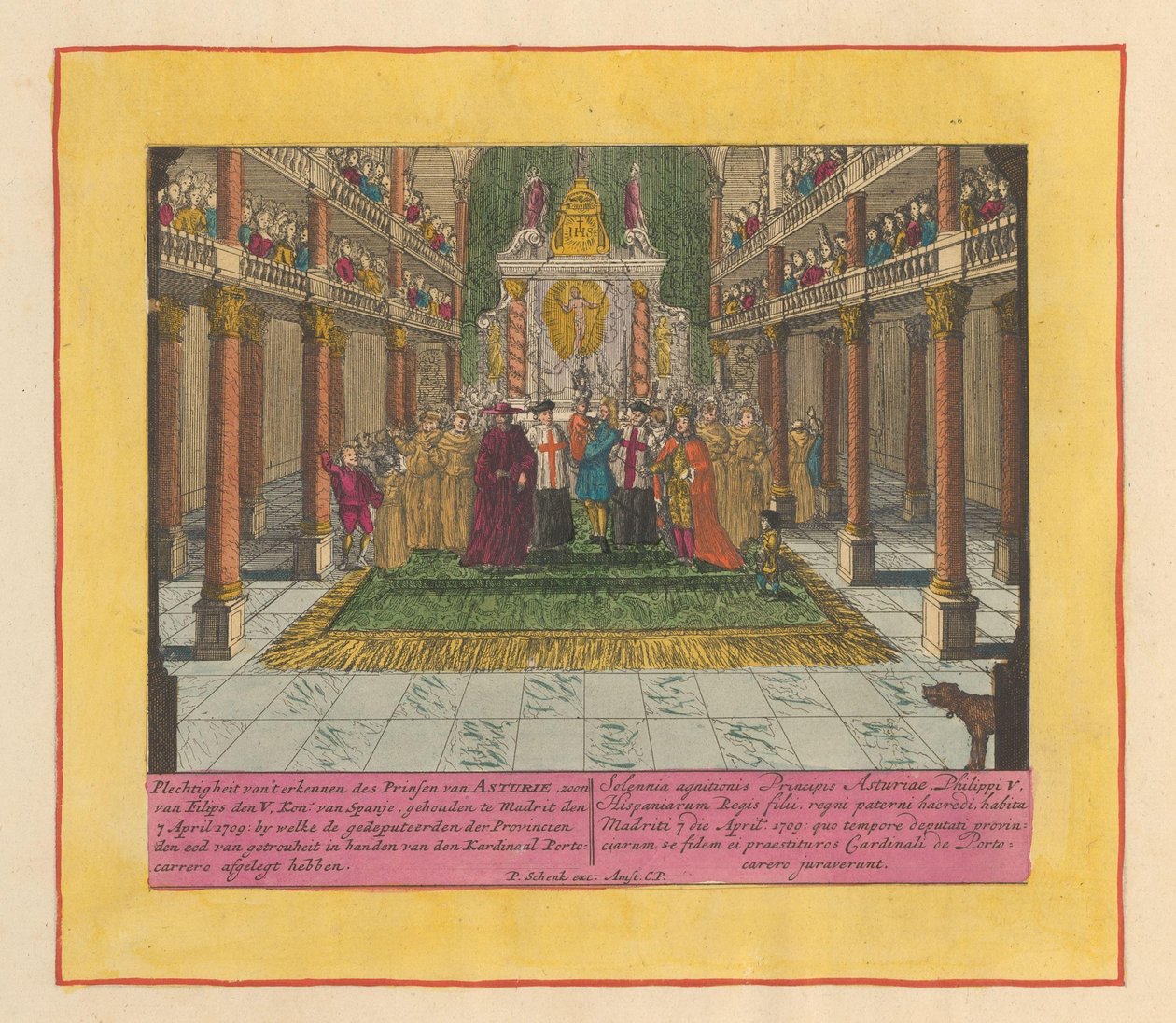 Uznání Ludvíka Filipa, prince z Asturie a syna španělského krále Filipa V., 1709 Slavnost uznání prince asturského, syna Filipa de V. kon. Španělska, konaném v Madridu dne 7. dubna 1709, na němž zástupci PR od Pieter Schenk (I)