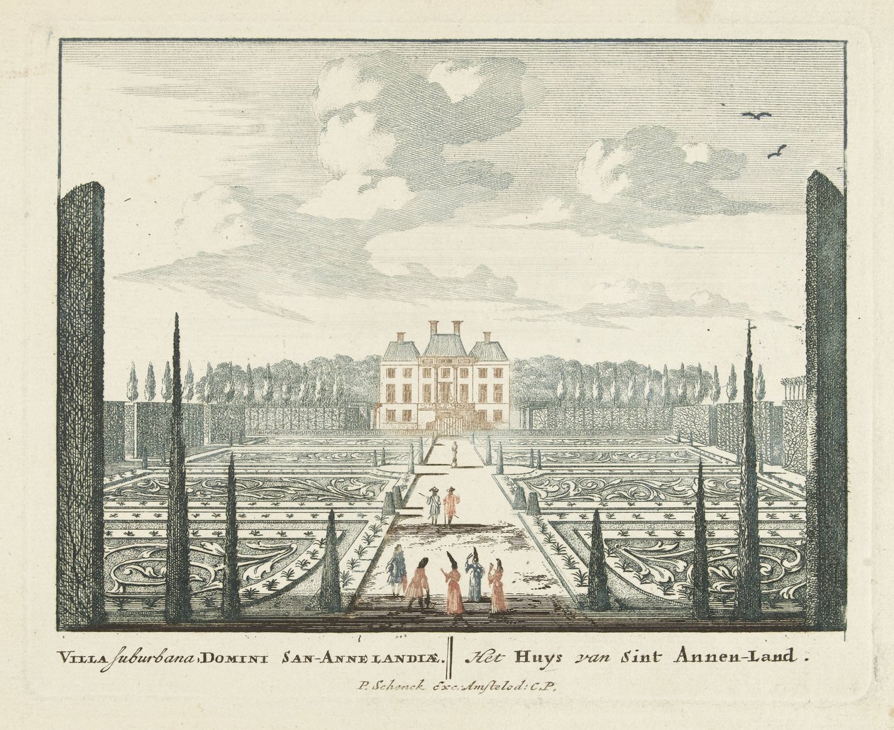 Pohled na venkovský dům Clingendael v Haagu Gesichte van het Famous Loo jako ostatní královské domy (název série) Admirandorum quadruplex spectaculum (název série) od Pieter Schenk (I)