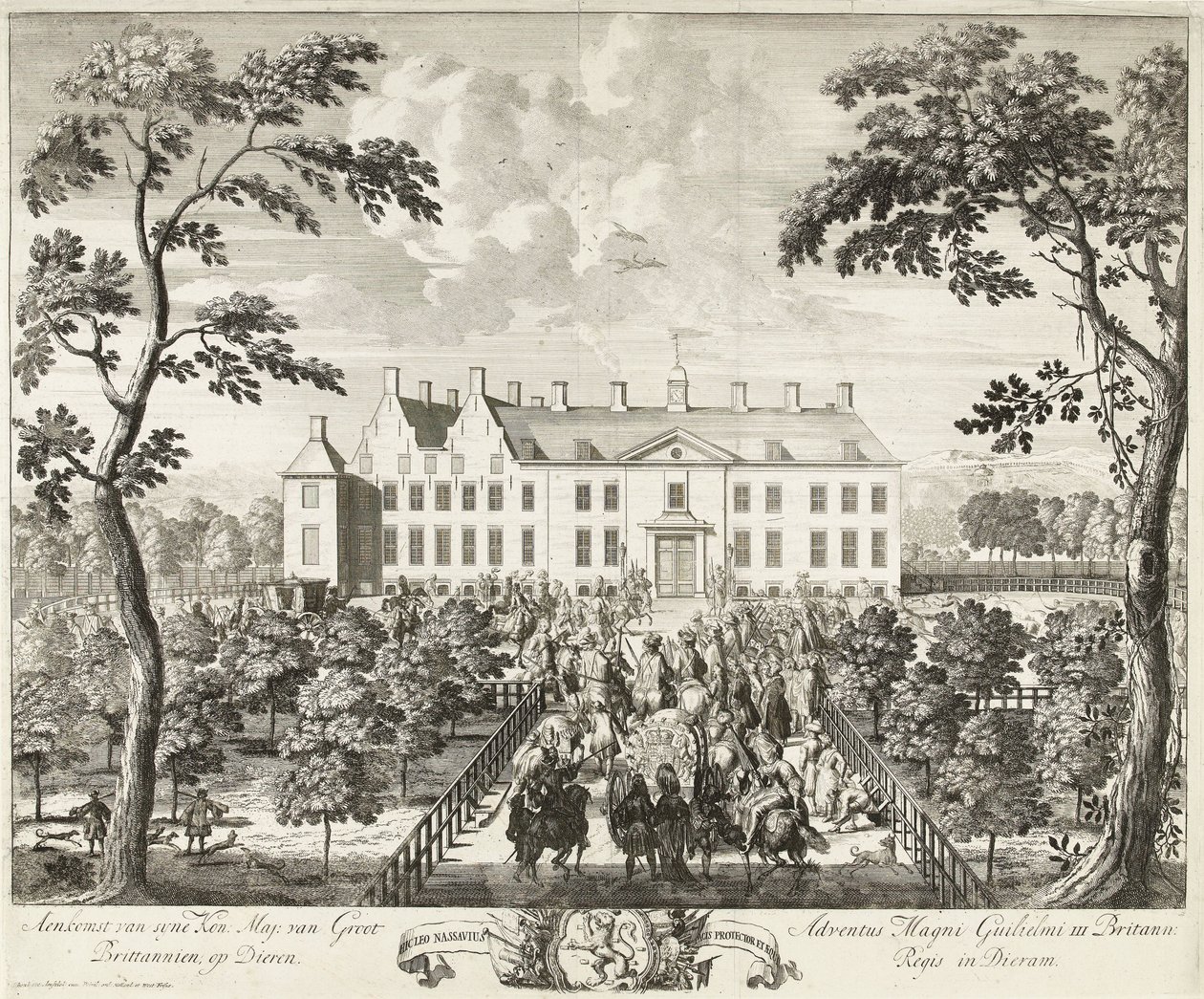 Příjezd Viléma III do loveckého zámečku, Hof te Dieren, 1691 od Pieter Schenk