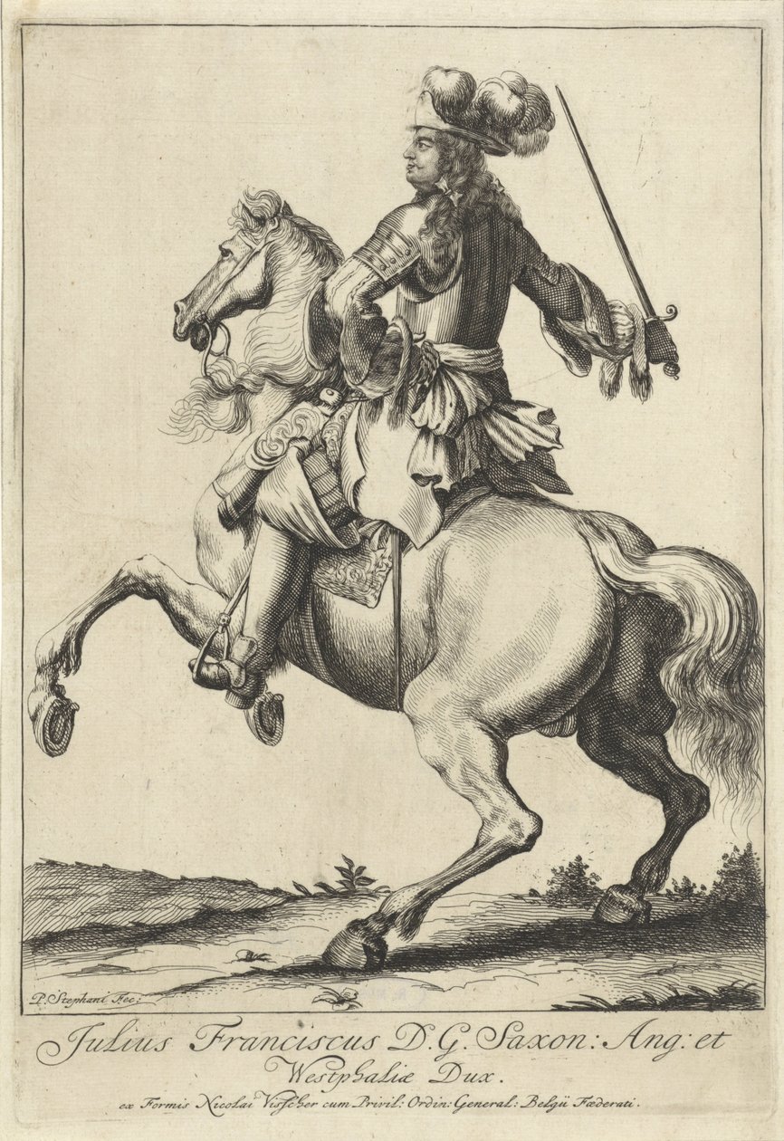 Jezdecký portrét Julia Franse van Saxe-Lauenburga od Pieter Stevens (vermeld in 1689)