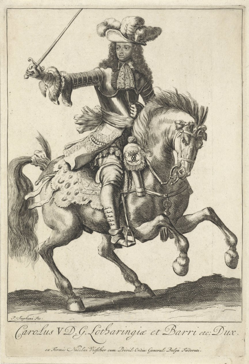 Jezdecký portrét Karla V. Leopolda, vévody lotrinského od Pieter Stevens (vermeld in 1689)