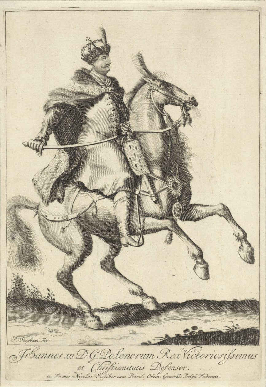 Jezdecký portrét polského krále Jana III. Sobieského od Pieter Stevens (vermeld in 1689)