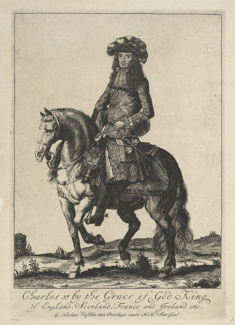Jezdecký portrét anglického krále Karla II od Pieter Stevens (vermeld in 1689)
