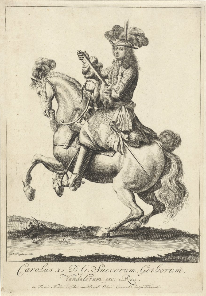 Jezdecký portrét švédského krále Karla XI od Pieter Stevens (vermeld in 1689)