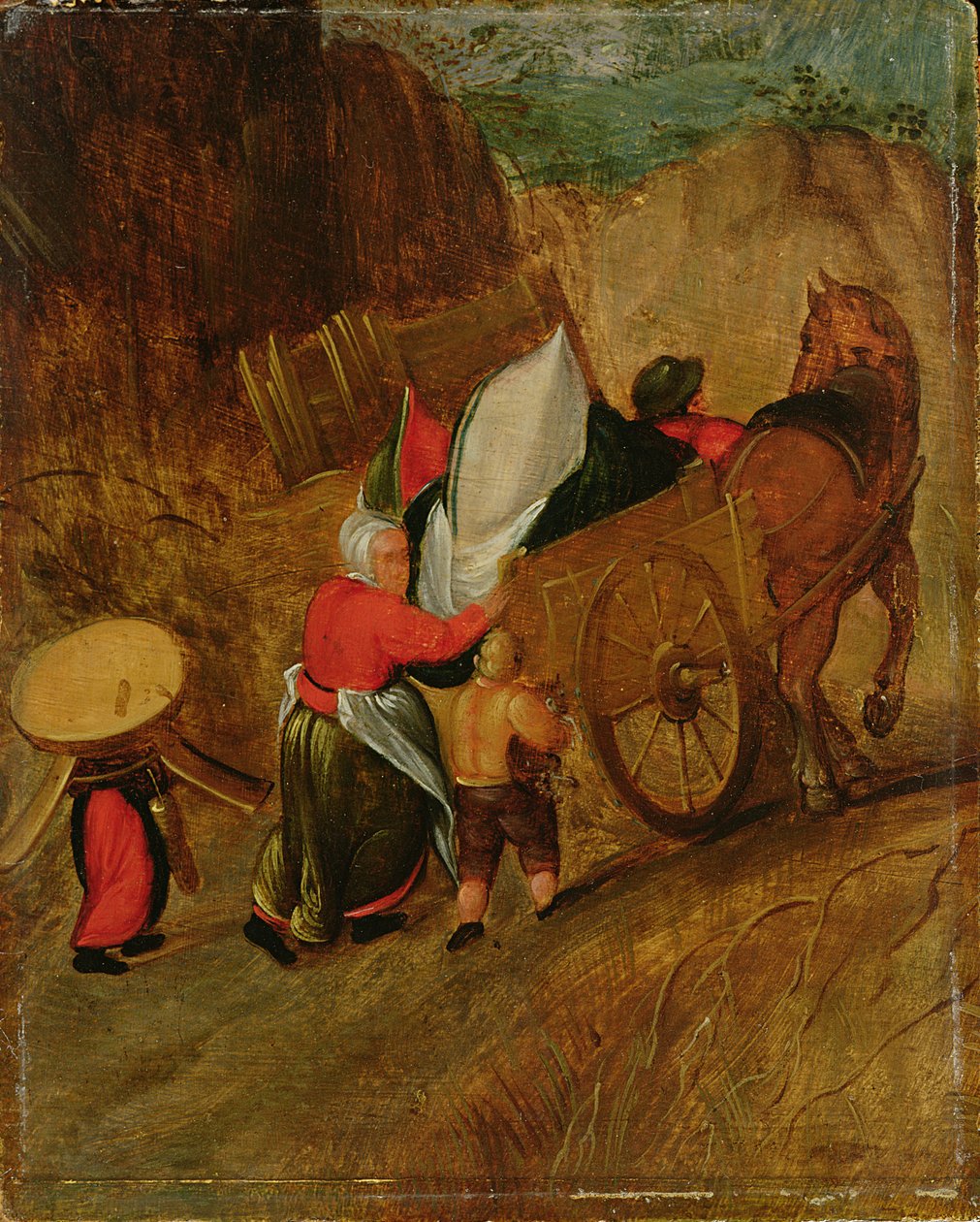 Krajina, rolníci, kůň a vůz, počátek 17. století (olej na desce) od Pieter Stevens