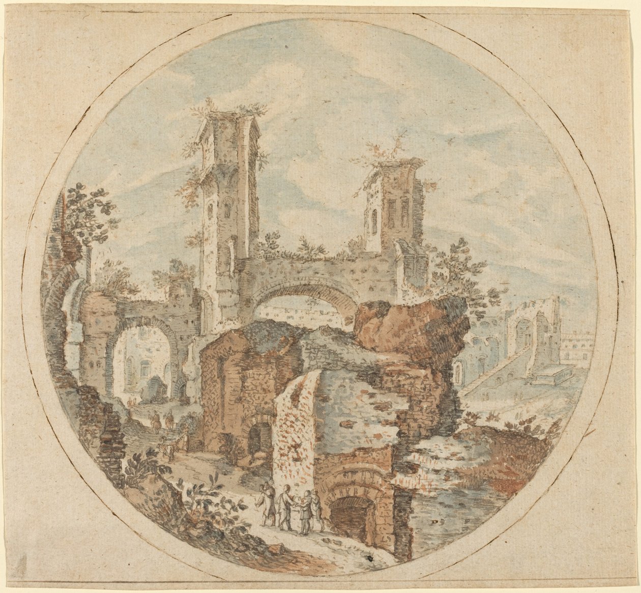 Cestovatelé mezi římskými ruinami od Pieter Stevens