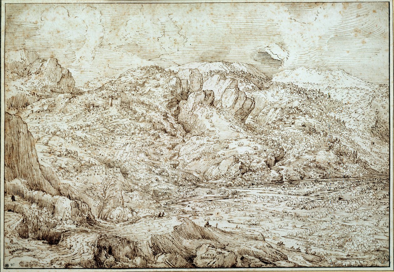 Krajina Alp. Kresba Pietera Brueghela Dita Starý muž (1525-1569) Ec. Podvod. od Pieter Bruegel the Elder