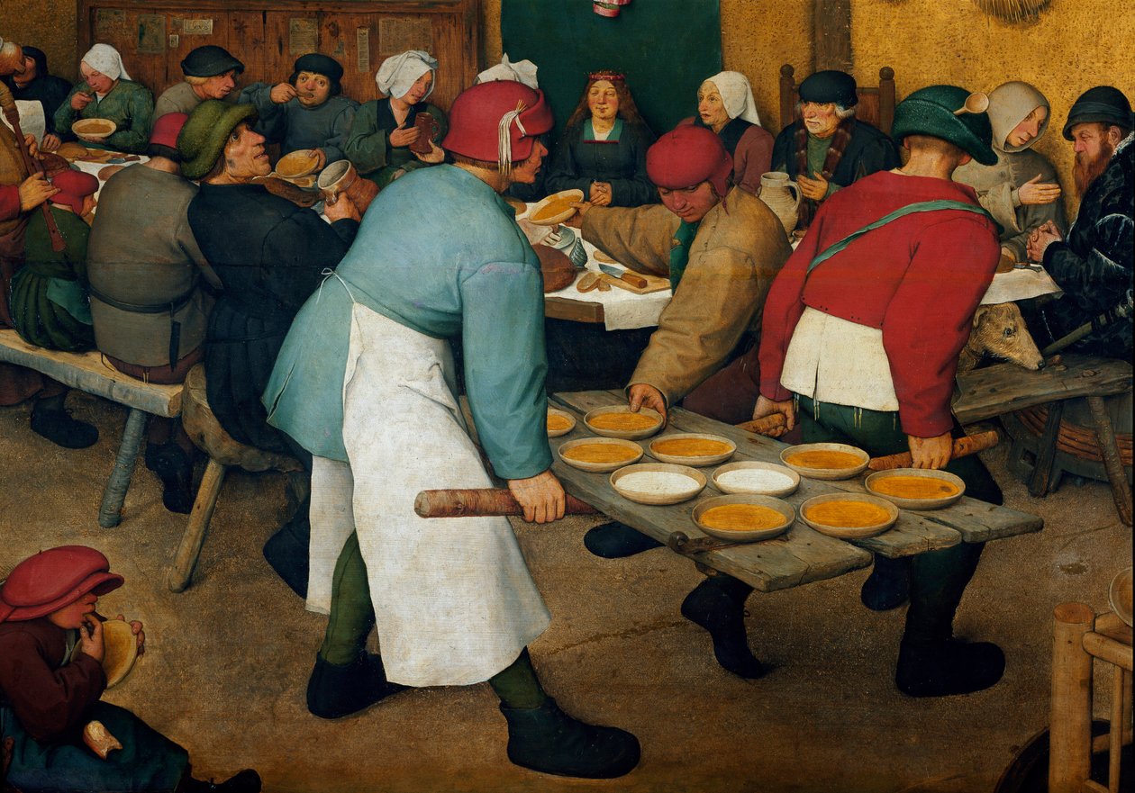 Detail líbánky. Talíře na tácu. Obraz Pietera Bruegela (nebo Bruegel nebo Brueghel nebo Brueghel) řekl první (1525-1569) od Pieter Bruegel the Elder
