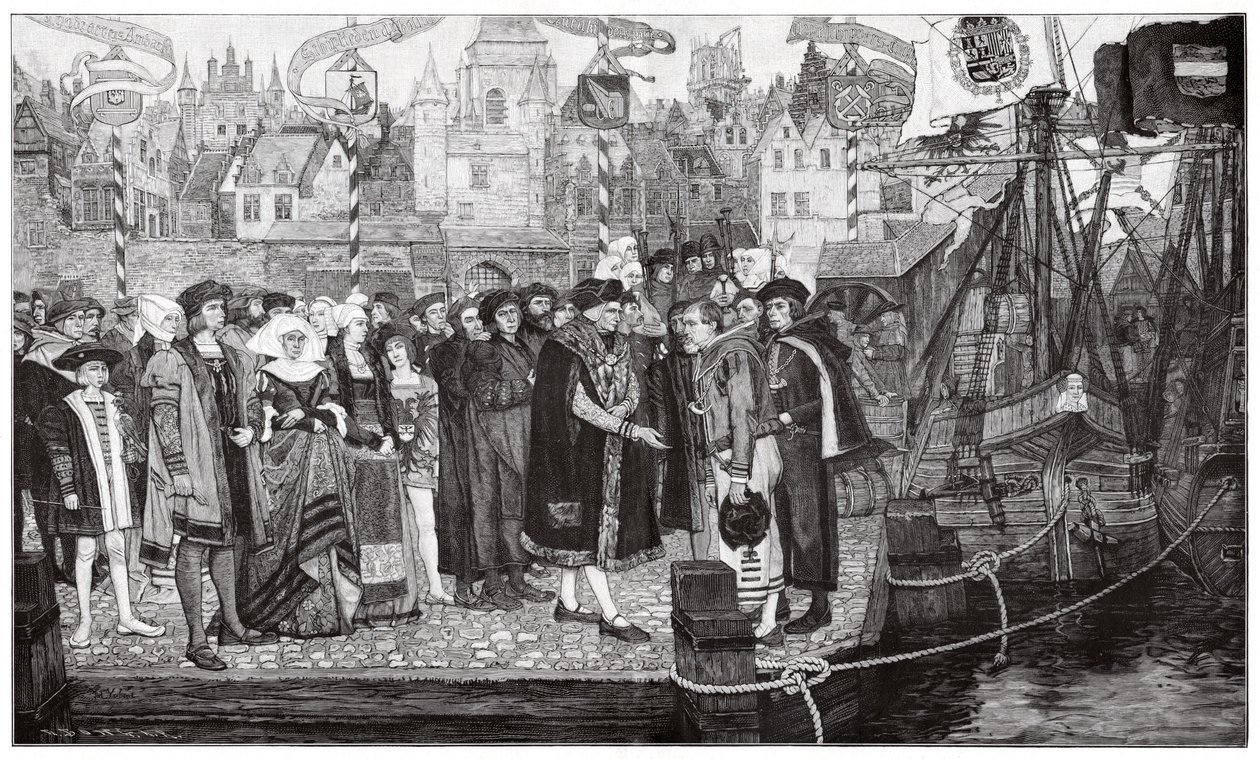 Obchod s cukrem, Antverpy, asi 1510-20 (rytina) od Pieter Verhaert