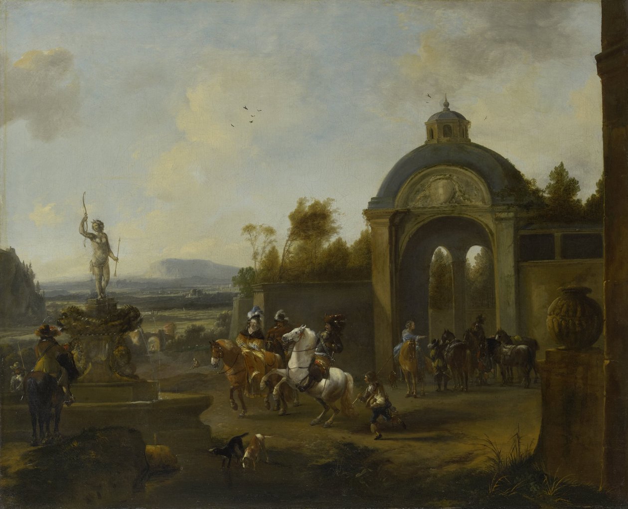 Lovecká párty u fontány od Pieter Wouwerman