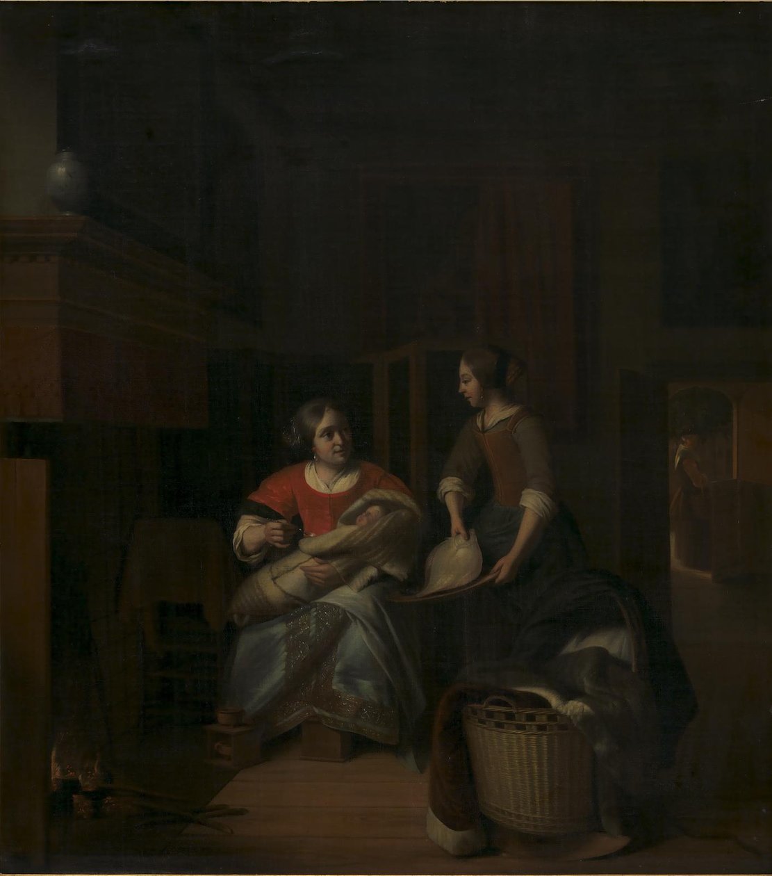 Žena v domácnosti poučující svou služku od Pieter de Hooch
