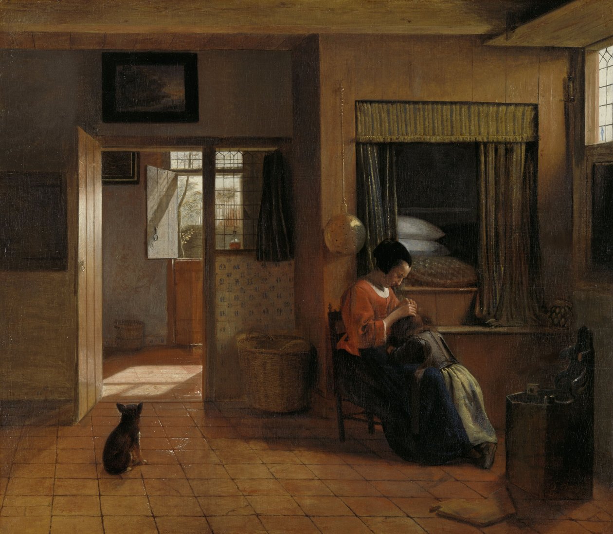 Matka odčesávající vlasy svého dítěte, známá jako "povinnost matky", cca 1658-60 od Pieter de Hooch