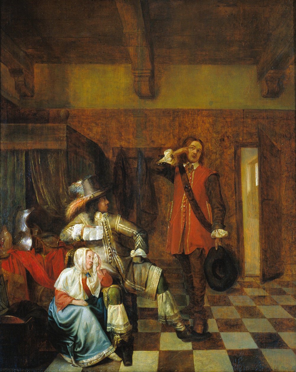 Nositel špatných zpráv - Nositel špatných zpráv - Hooch, Pieter, de (1629-1684) - c. 1655 - Olej na dřevě - 67,8x56 cm - Museu Nacional d