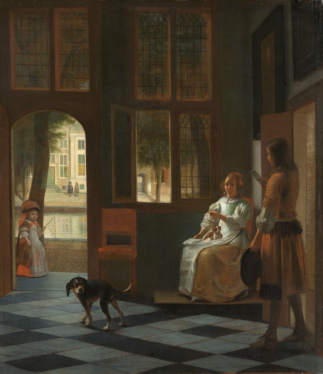 Muž předávající dopis ženě ve vstupní hale domu, 1670 od Pieter de Hooch