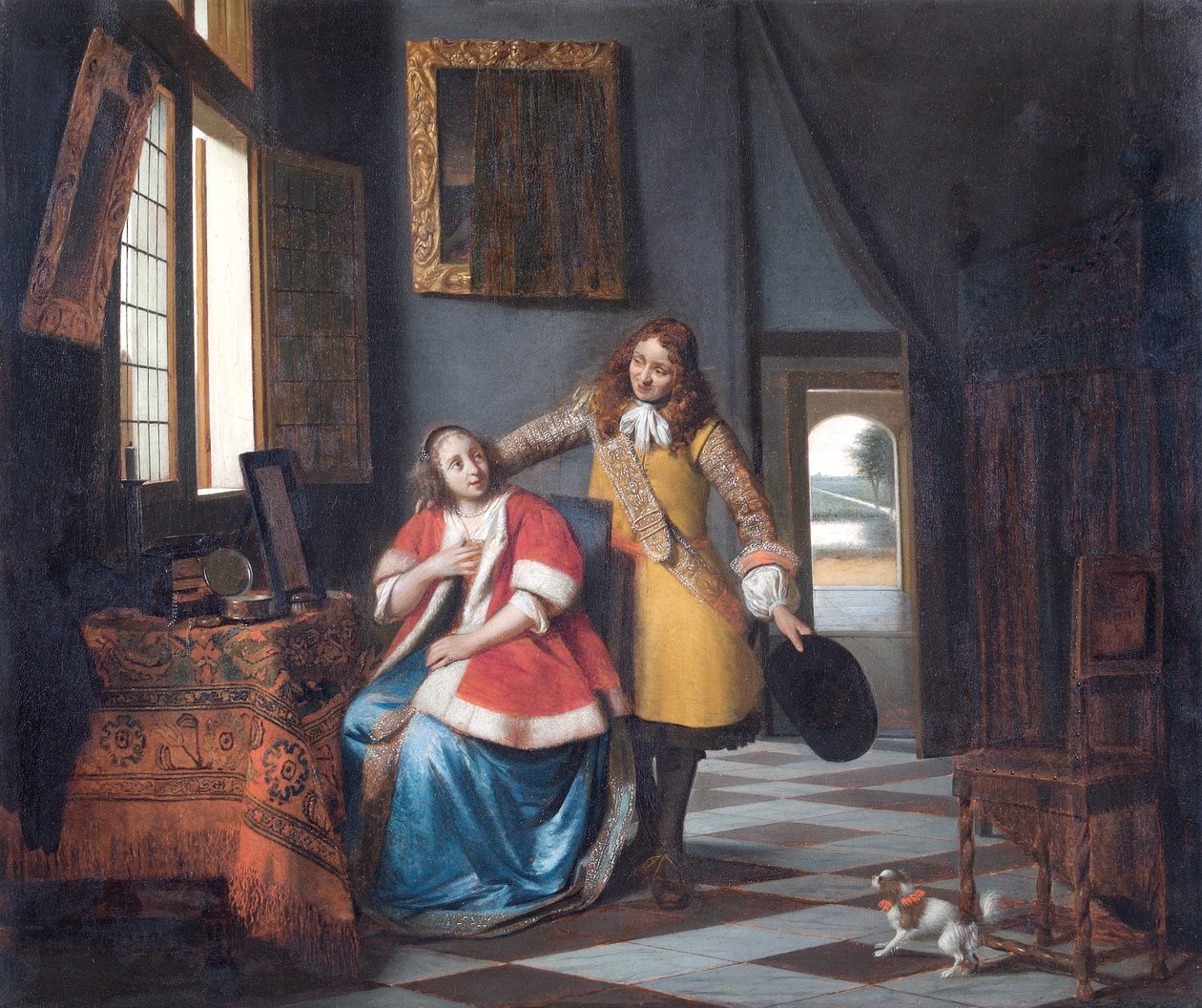 Vetřelec: Dáma na záchodě, překvapená svým milencem od Pieter de Hooch