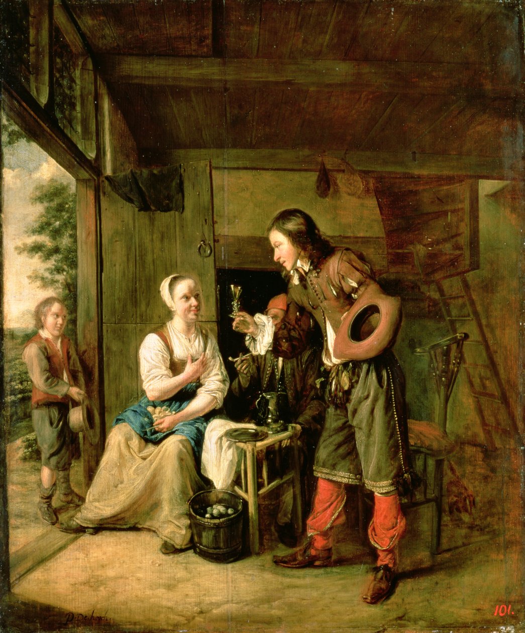 Válečník a služebník, 1653 od Pieter de Hooch