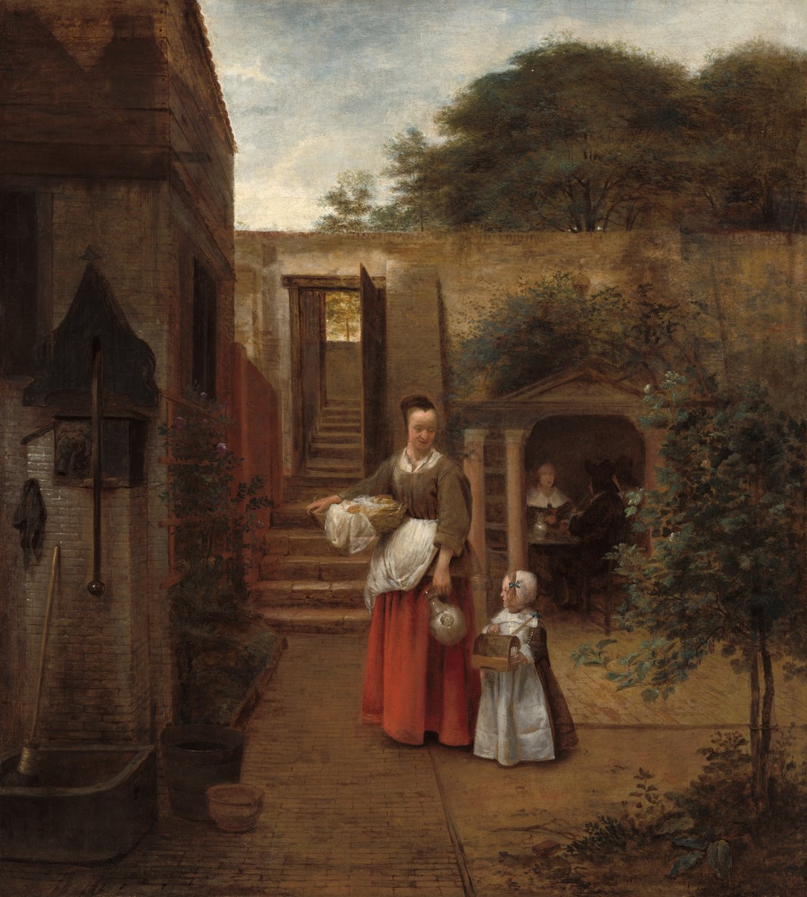 Žena a dítě na nádvoří od Pieter de Hooch