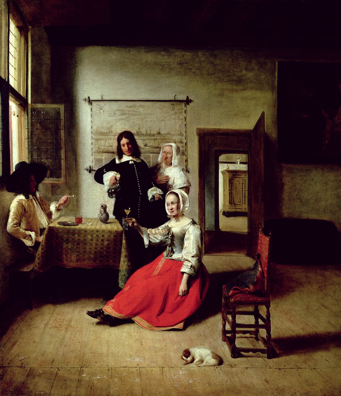 Žena pijící s vojáky, 1658 od Pieter de Hooch