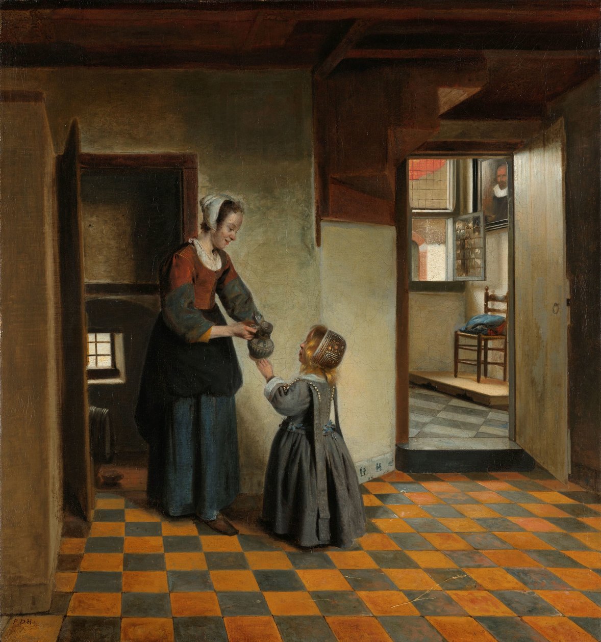 Žena s dítětem ve spíži od Pieter de Hooch