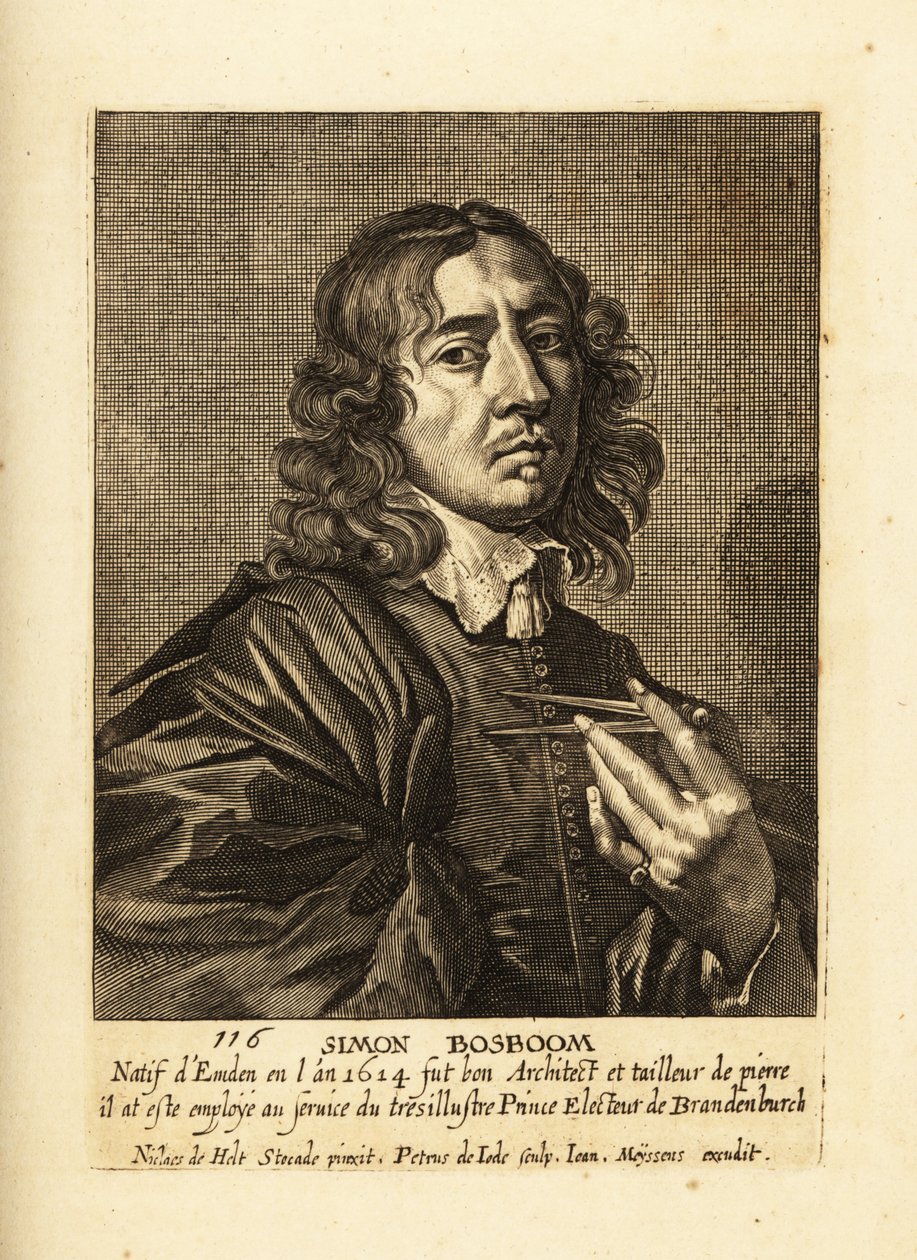 Portrét Simona Bosbooma, holandského architekta zlatého věku a spisovatele od Pieter de II Jode