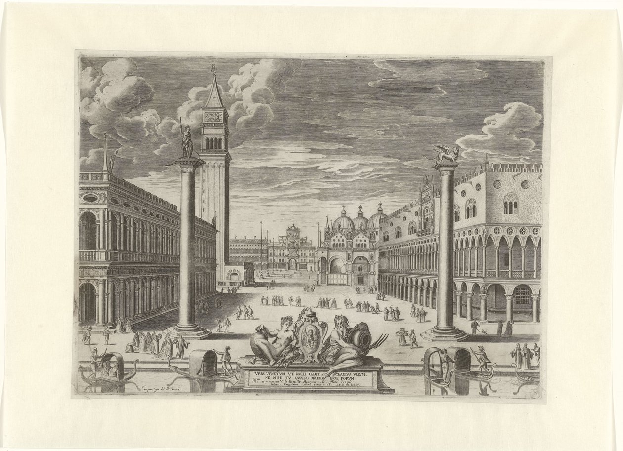Pohled na Piazzetta v Benátkách, 1585 Vrbs Venetvm vt Nvlli (...) (název na objektu) od Pieter de Jode (I)