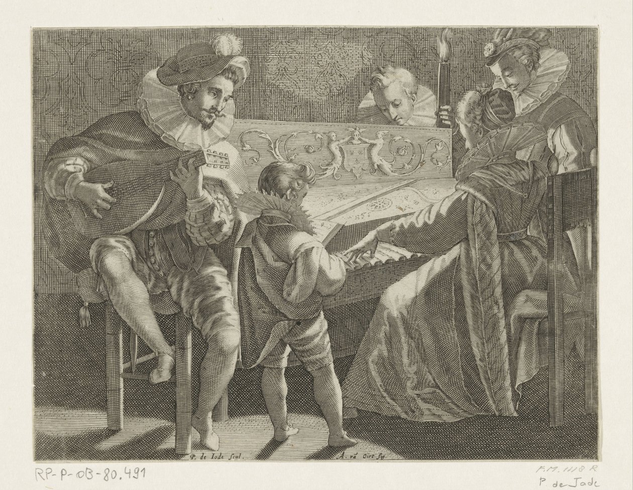 Společnost vyrábějící hudbu za svitu pochodní, asi 1600 od Pieter de Jode (I)