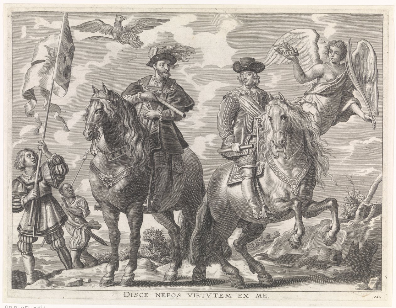 Karel V. a Ferdinand na koni Radostný vstup kardinála-Nemluvně v Gentu, 1635 (název série) od Pieter de Jode (II)