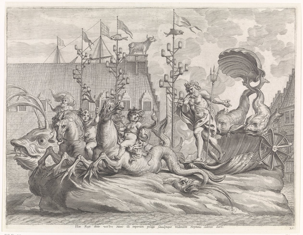 Podívaná s Neptunovým vozem Radostný vstup kardinála-Nemluvně v Gentu, 1635 (název série) od Pieter de Jode (II)