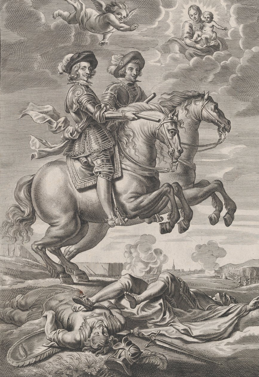 Deska 10: Uherský král a Ferdinand na koni, z Guillielma Becanuse ‚Sere..., 1636. od Pieter de Jode II